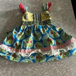 Matilda Jane | Girls Yellow and Blue Fruit Love Bug Print Knot Top | Size: 4